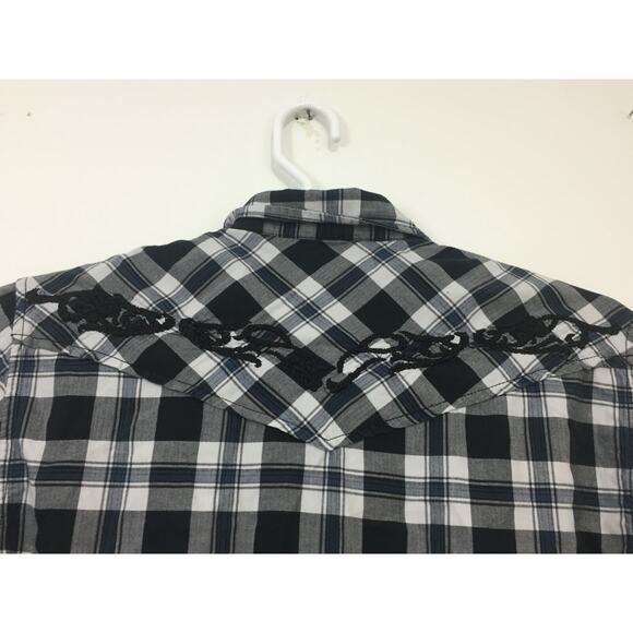 (N5) Y2K Guess Mens Shirt Size M Western Cowboy Embroidered Plaid Snap Pearl - Picture 6 of 8